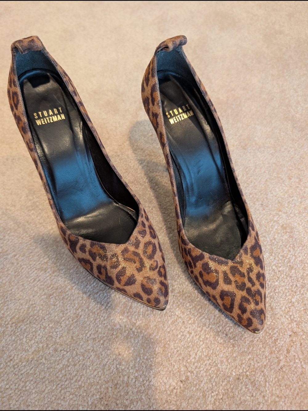 Stuart Weitzman Leopard Print Pointed Toe Pumps - Brown/Black